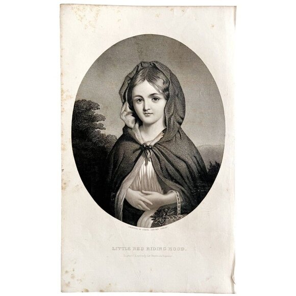 Little Red Riding Hood Steel Engraving 1859 Victorian Fairy Tale Art DWY5C - Picture 2 of 2